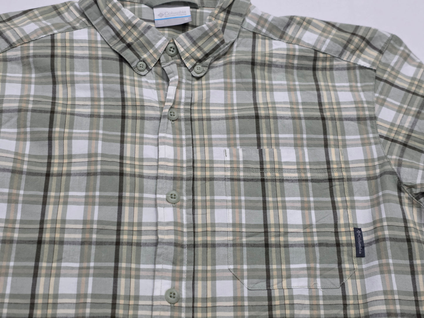 Camisa Columbia Mediana M Cuadro Verde Manga Corta