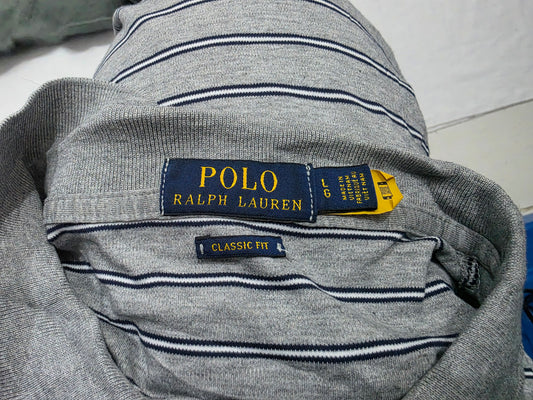 Playera Polo Ralph Lauren Grande L Gris Lineas