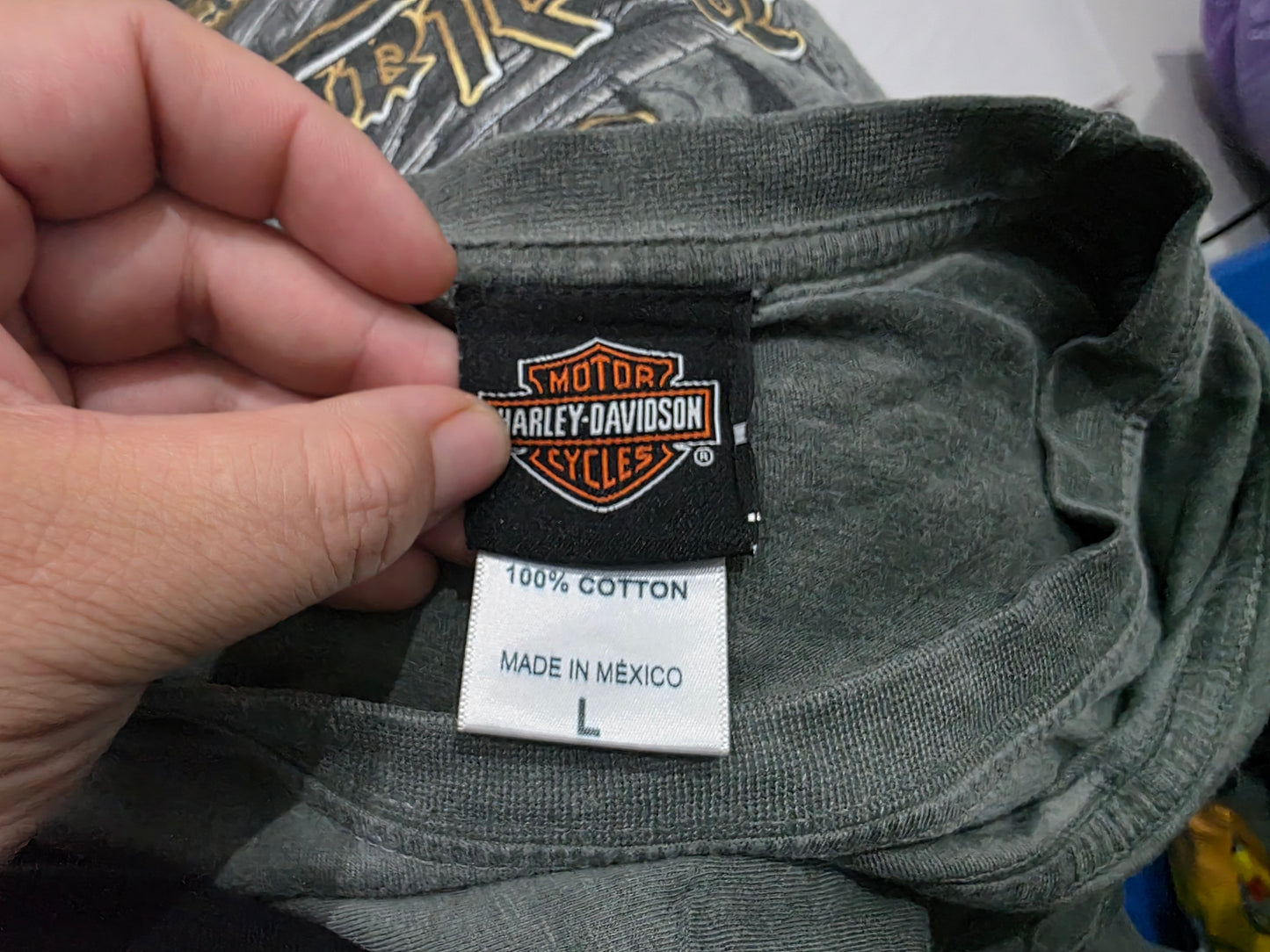 Playera Harley Davidson Grande L Verde Deslavada