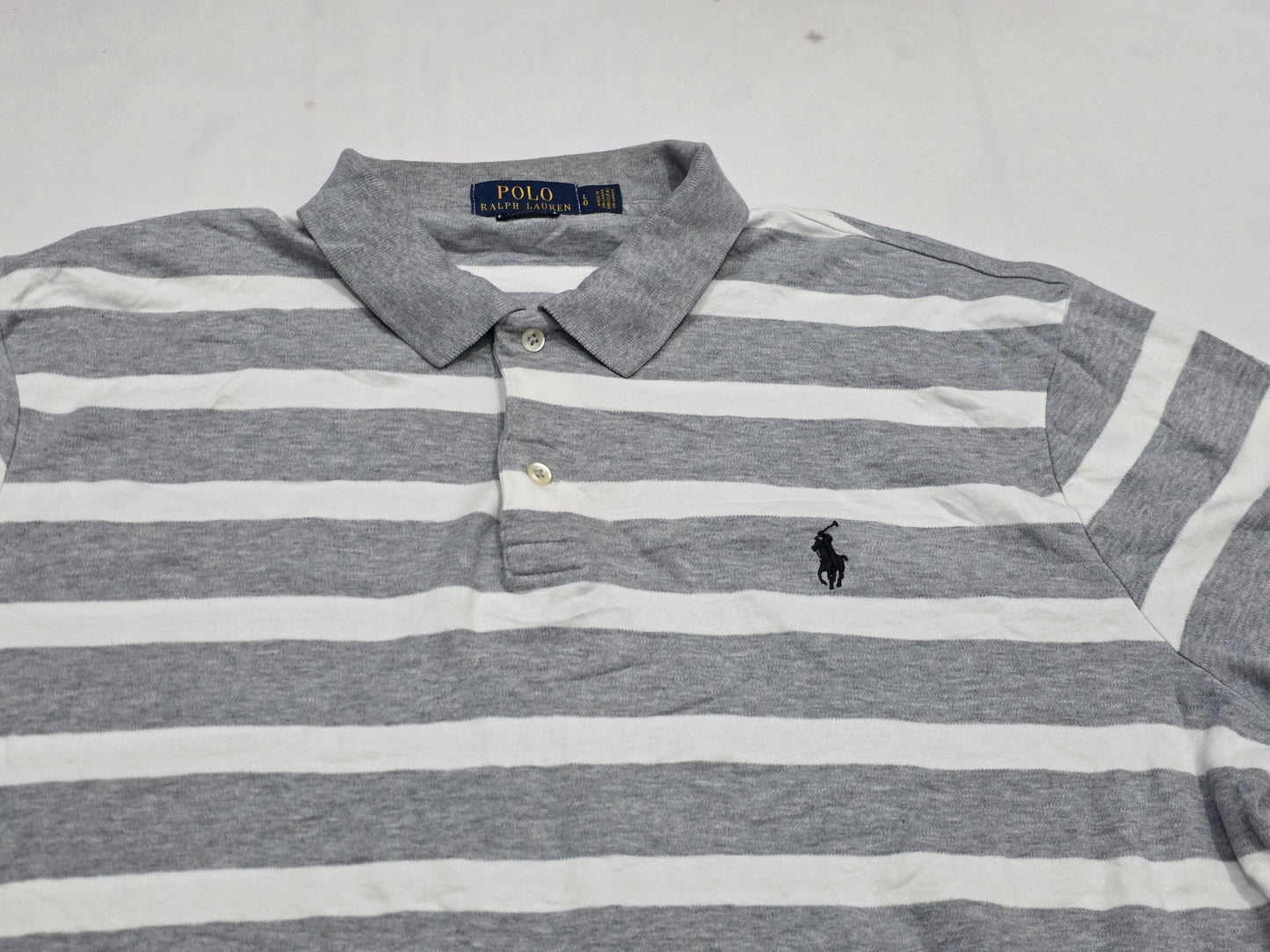 Playera Polo Ralph Lauren Grande L Gris Y Blanco Pony Azul