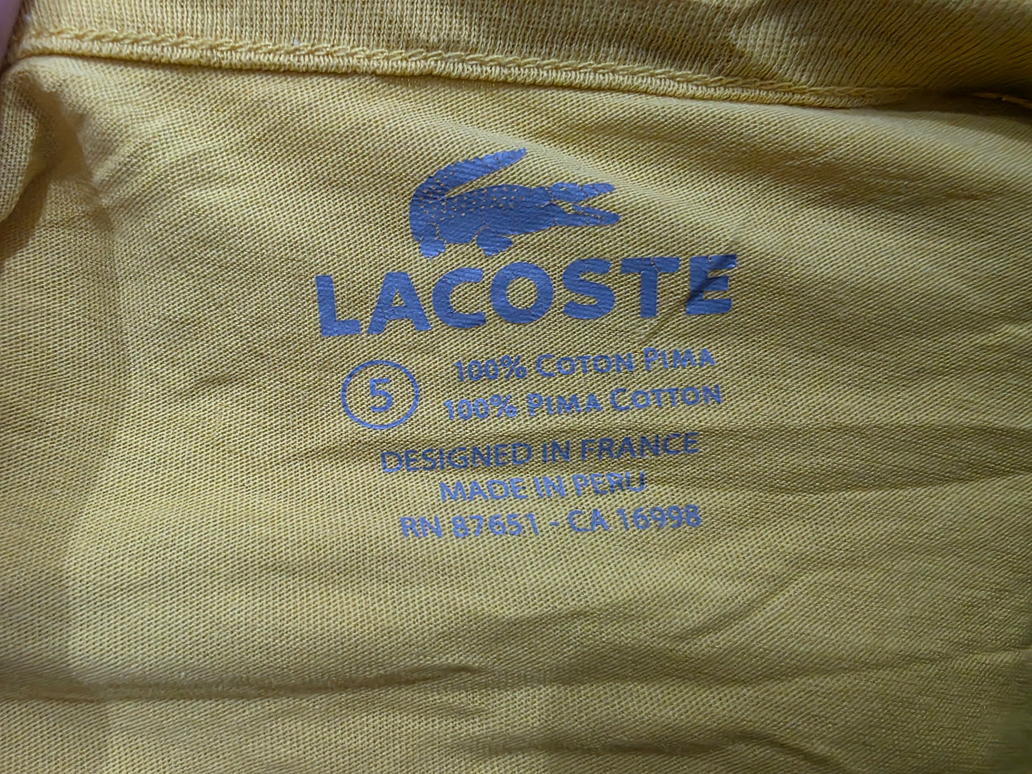 Playera Lacoste Grande L Fr 5 Amarillo
