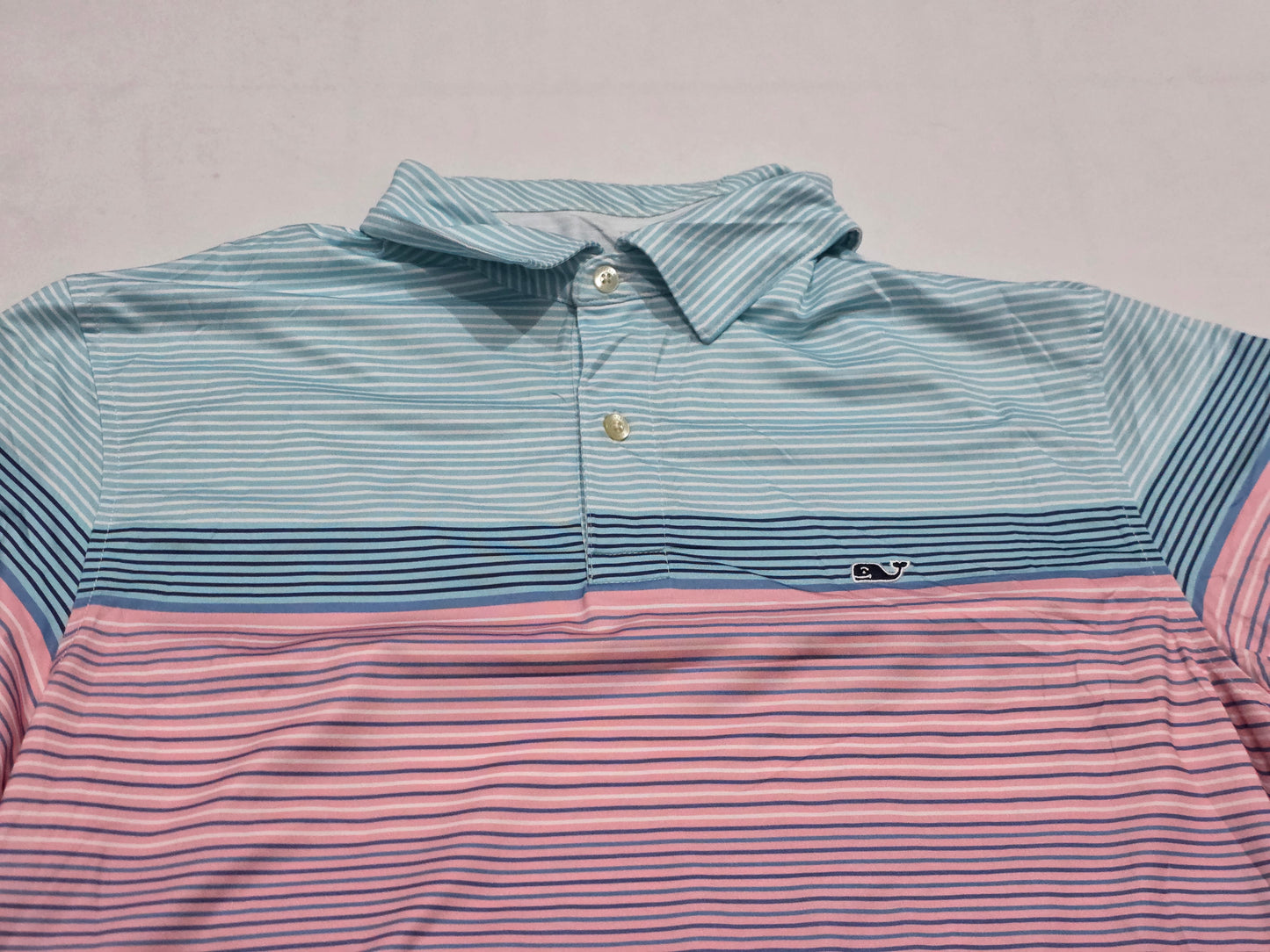 Playera Polo Vineyard Vines Mediana M Azul Y Rosa Lineas
