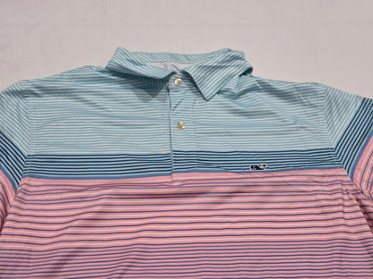 Playera Polo Vineyard Vines Mediana M Azul Y Rosa Lineas
