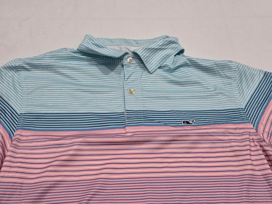 Playera Polo Vineyard Vines Mediana M Azul Y Rosa Lineas