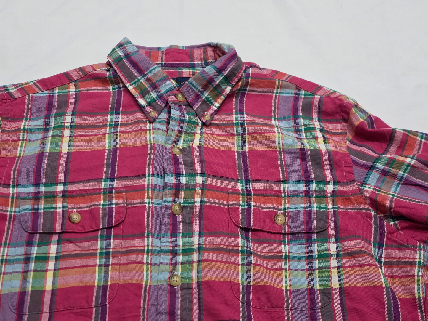 Camisa Ralph Lauren Grande L Rosa Cuadro Franela (Usado)