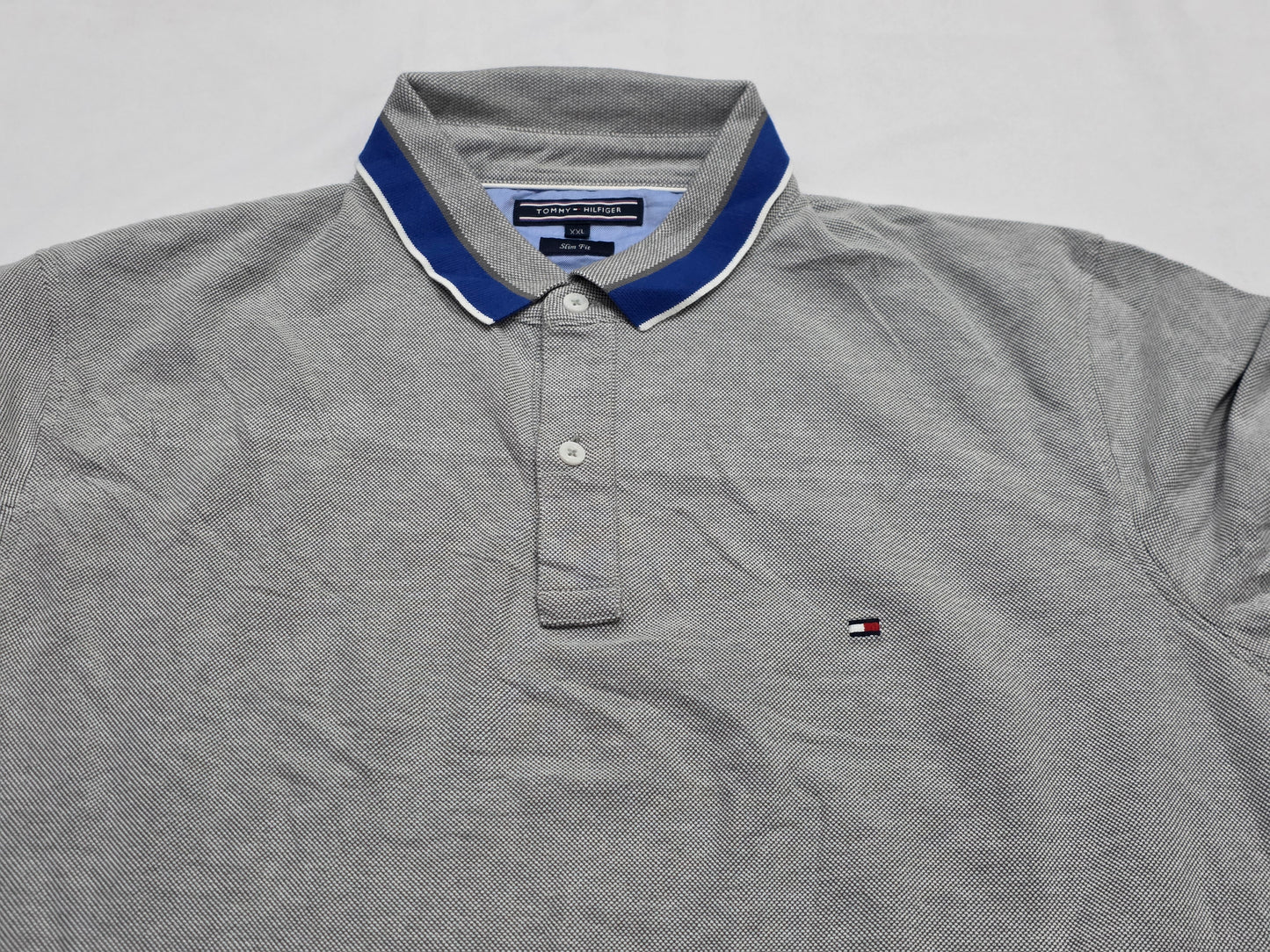 Playera Polo Tommy Hilfiger 2xl Gris Y Azul (Usado)