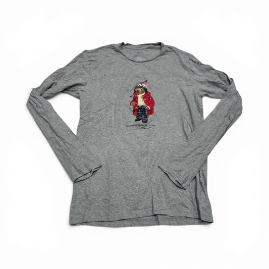 Playera Ralph Lauren Bear Oso Chico S Gris Manga Larga (Usado)