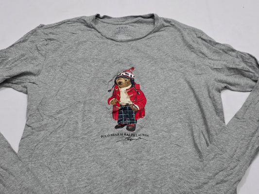 Playera Ralph Lauren Bear Oso Chico S Gris Manga Larga (Usado)