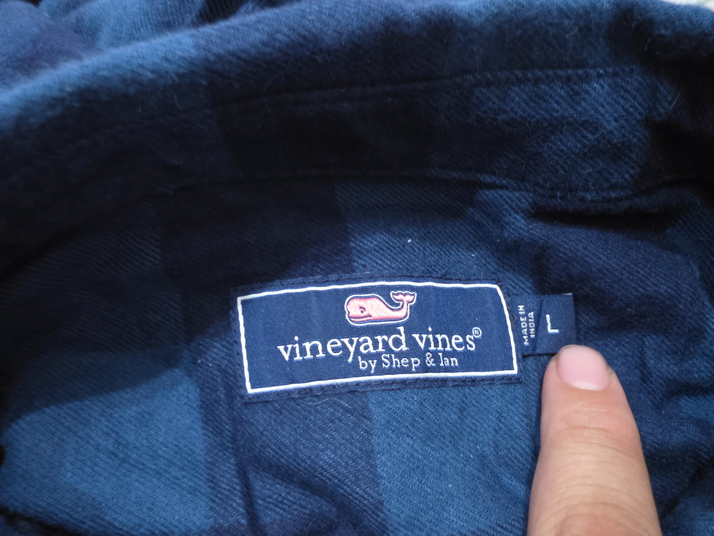 Camisa Vineyard Vines Grande L Cuadro Azul Franela (Usado)