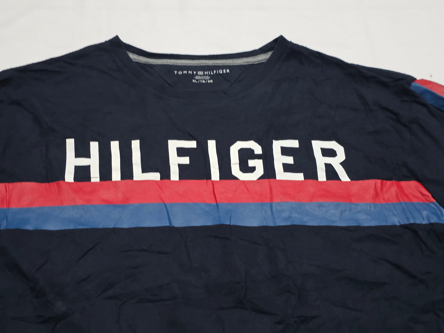 Playera Manga Larga Tommy Hilfiger Xgrande Xl Azul Letras (Usado)
