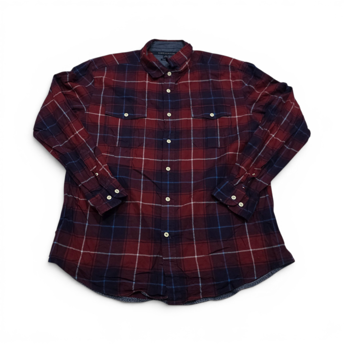 Camisa Tommy Hilfiger Xgrande Xl Custom Fit Cuadro Vino Azul (Usado)