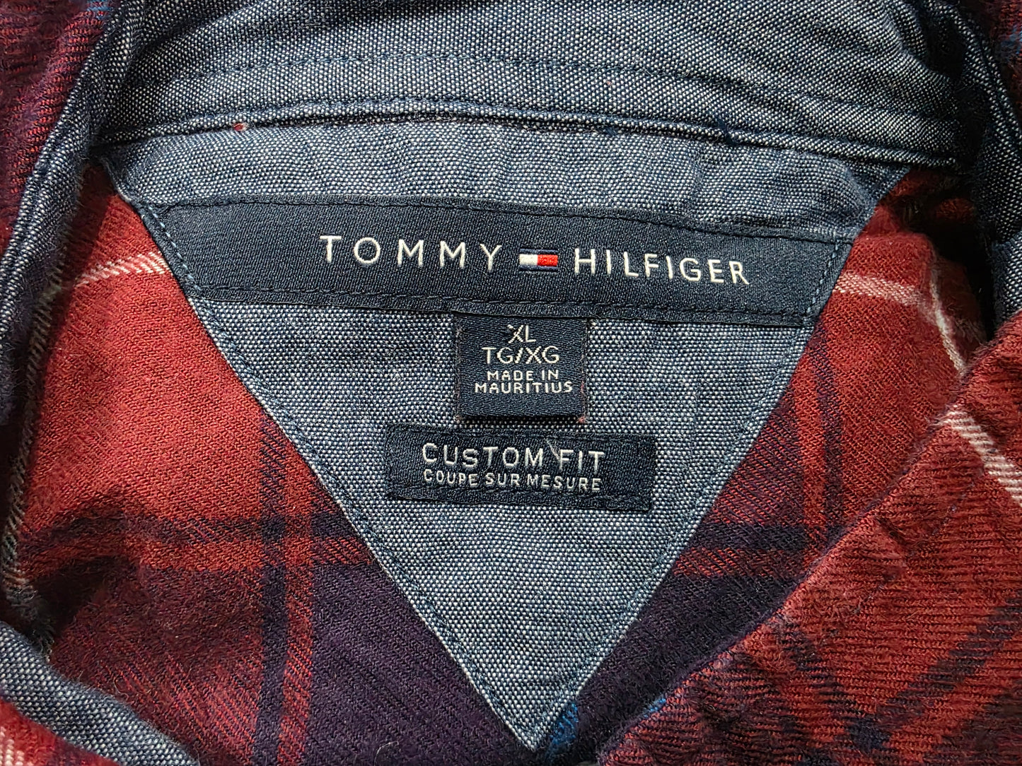 Camisa Tommy Hilfiger Xgrande Xl Custom Fit Cuadro Vino Azul (Usado)
