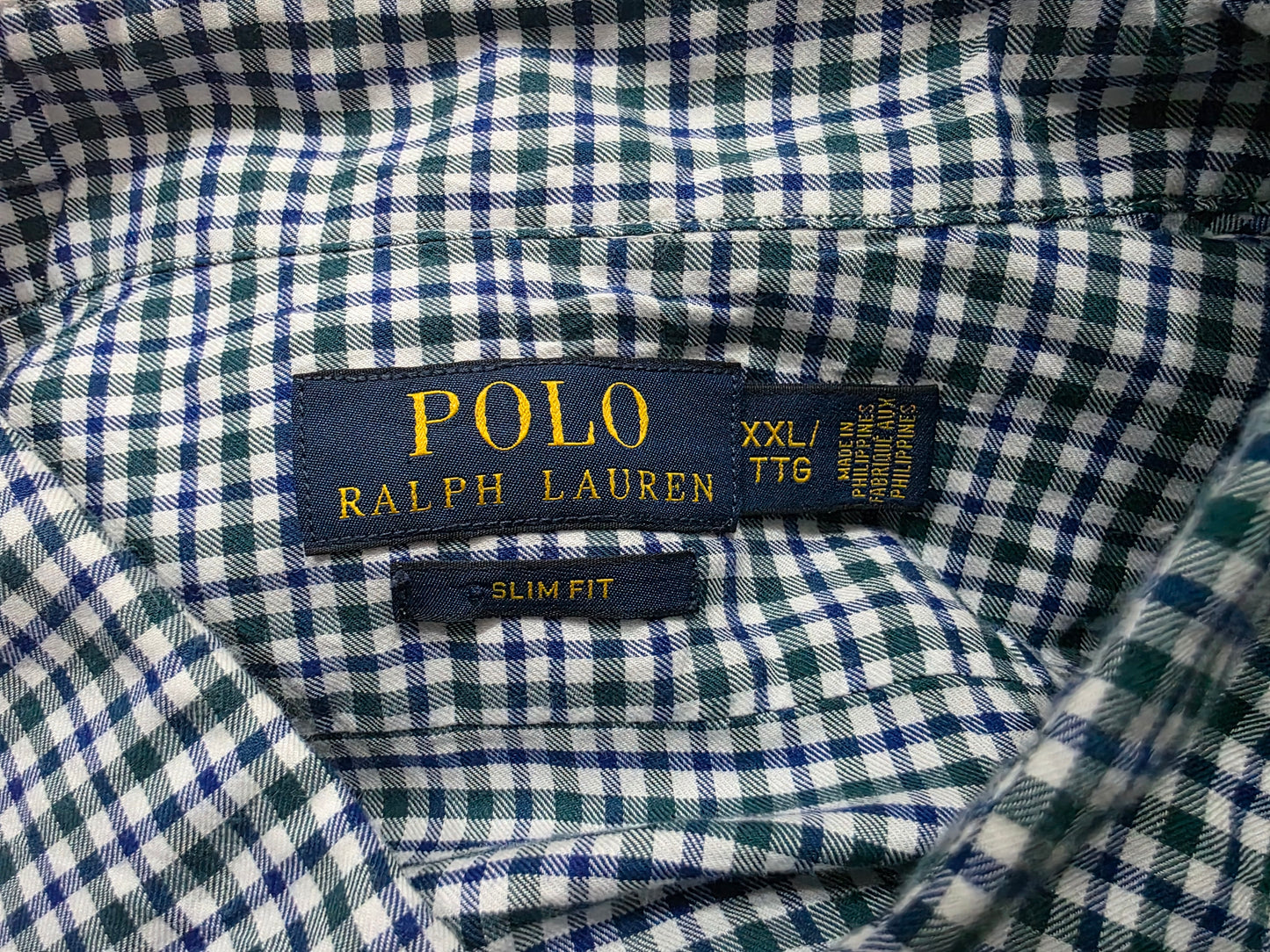 Camisa Ralph Lauren 2xl Slimfit Cuadro Verde, Azul, Blanco (Usado)