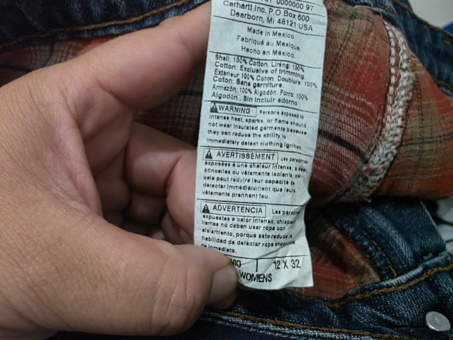 Pantalon Mujer Carhartt 12x32 Azul Recto Forro Interno