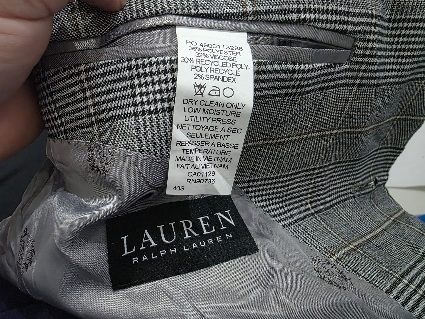 Saco Ralph Lauren 40 S Cuadro Gris