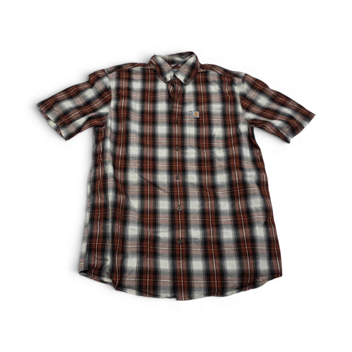 Camisa Carhartt Medianam Cuadro Ladrillo Y Blanco Manga Cort
