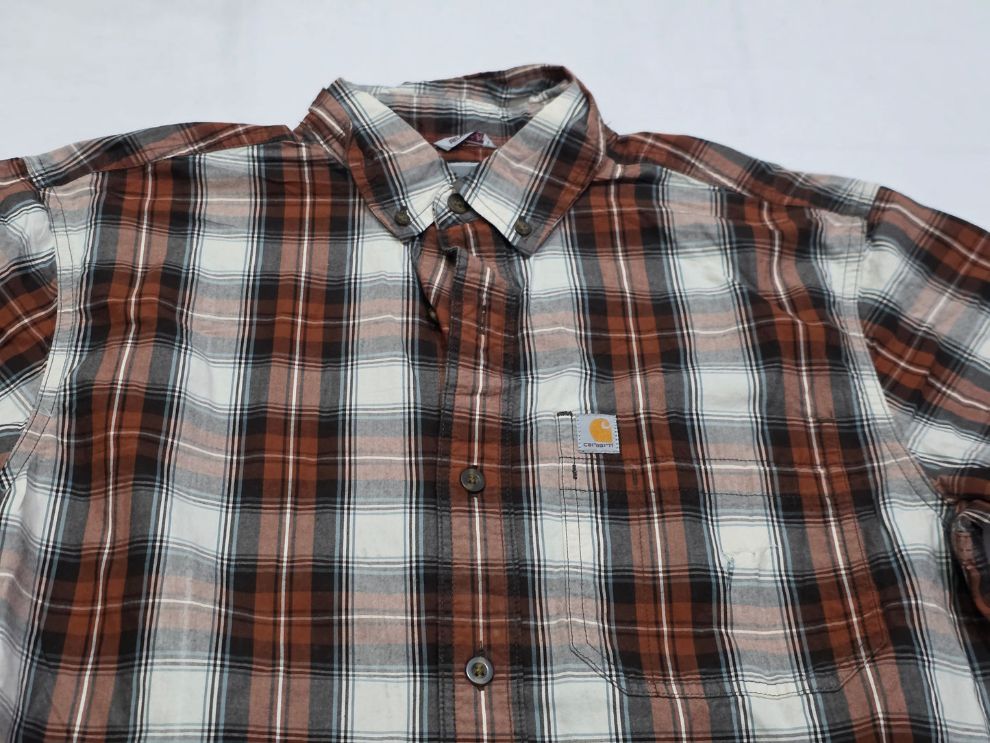 Camisa Carhartt Medianam Cuadro Ladrillo Y Blanco Manga Cort