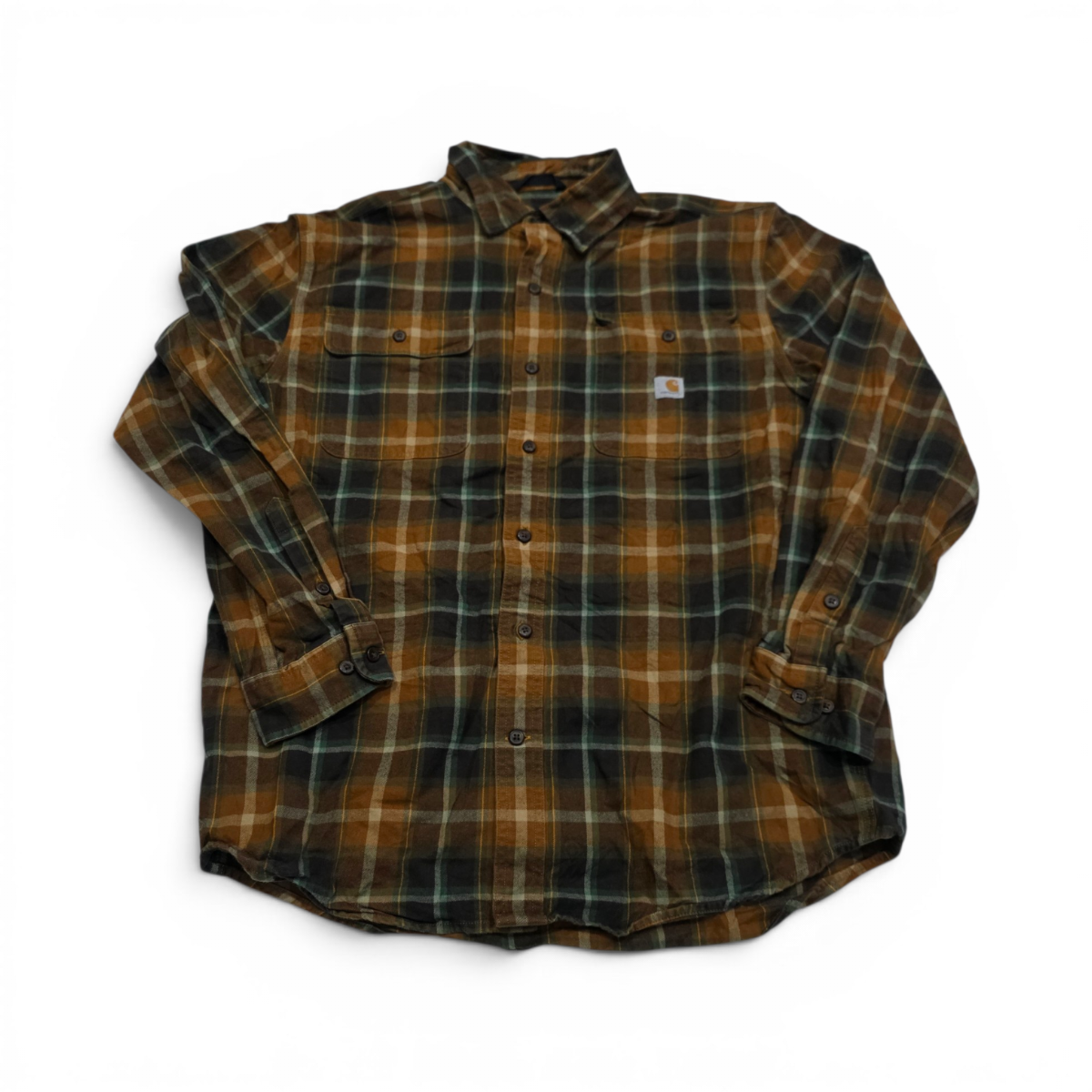 Camisa Carhartt Mediana M Cuadro Cafe Y Naranja Franela
