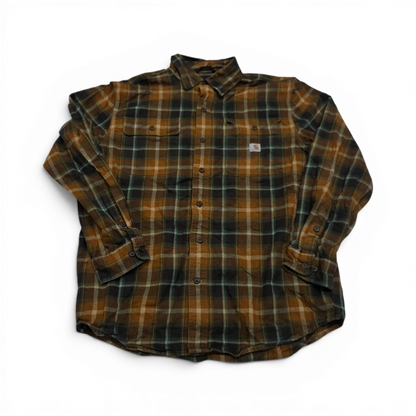 Camisa Carhartt Mediana M Cuadro Cafe Y Naranja Franela