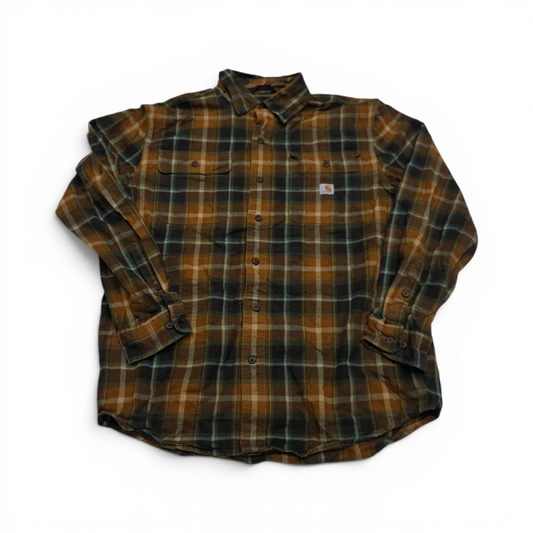 Camisa Carhartt Mediana M Cuadro Cafe Y Naranja Franela