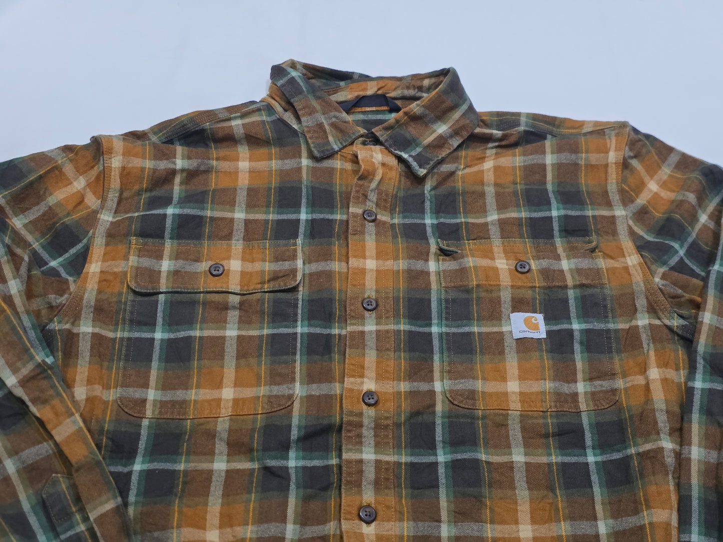 Camisa Carhartt Mediana M Cuadro Cafe Y Naranja Franela