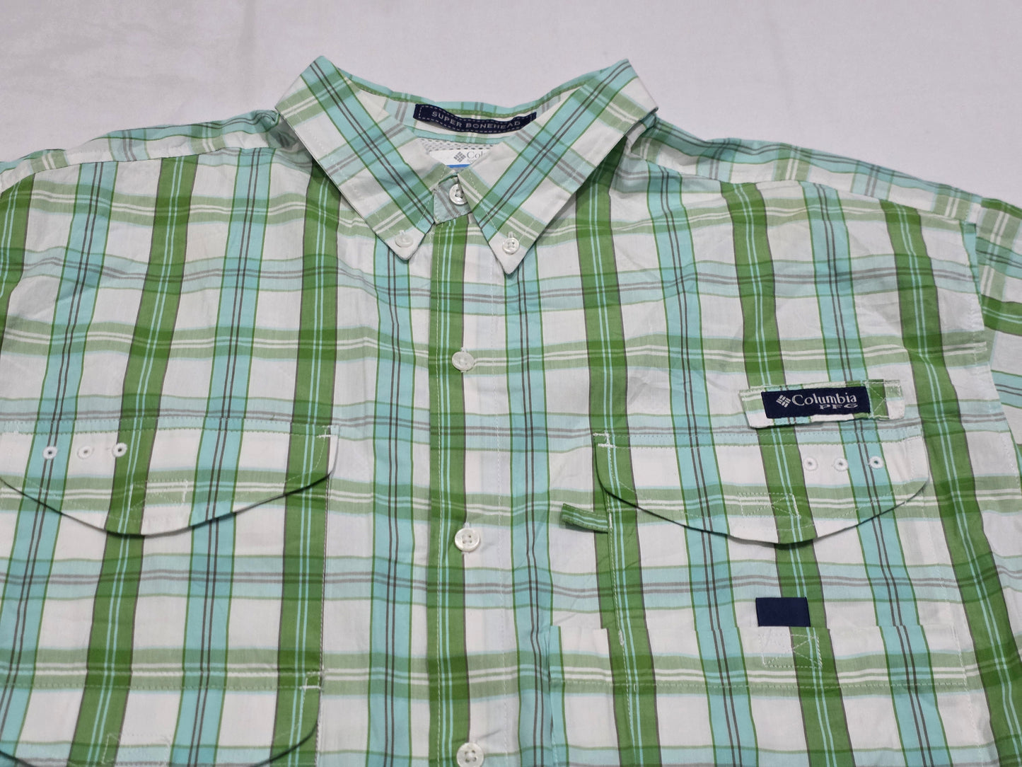 Camisa Manga Corta Columbia Grande L Cuadro Verde