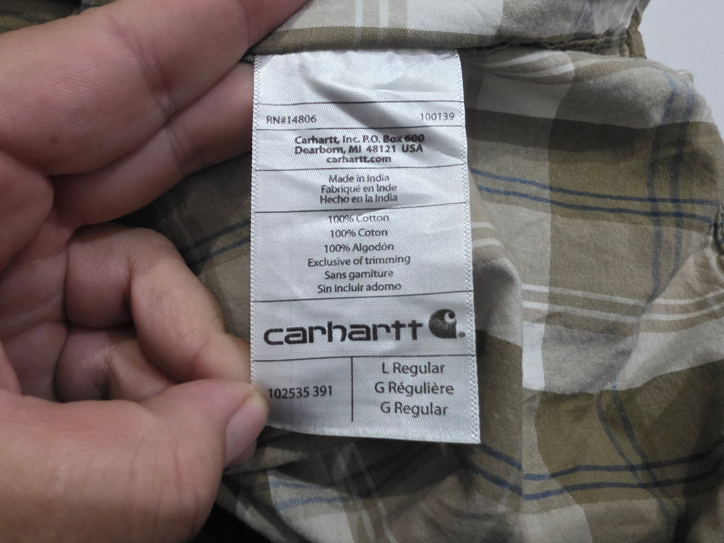 Camisa Carhartt Grande L Cuadro Cafe Manga Corta