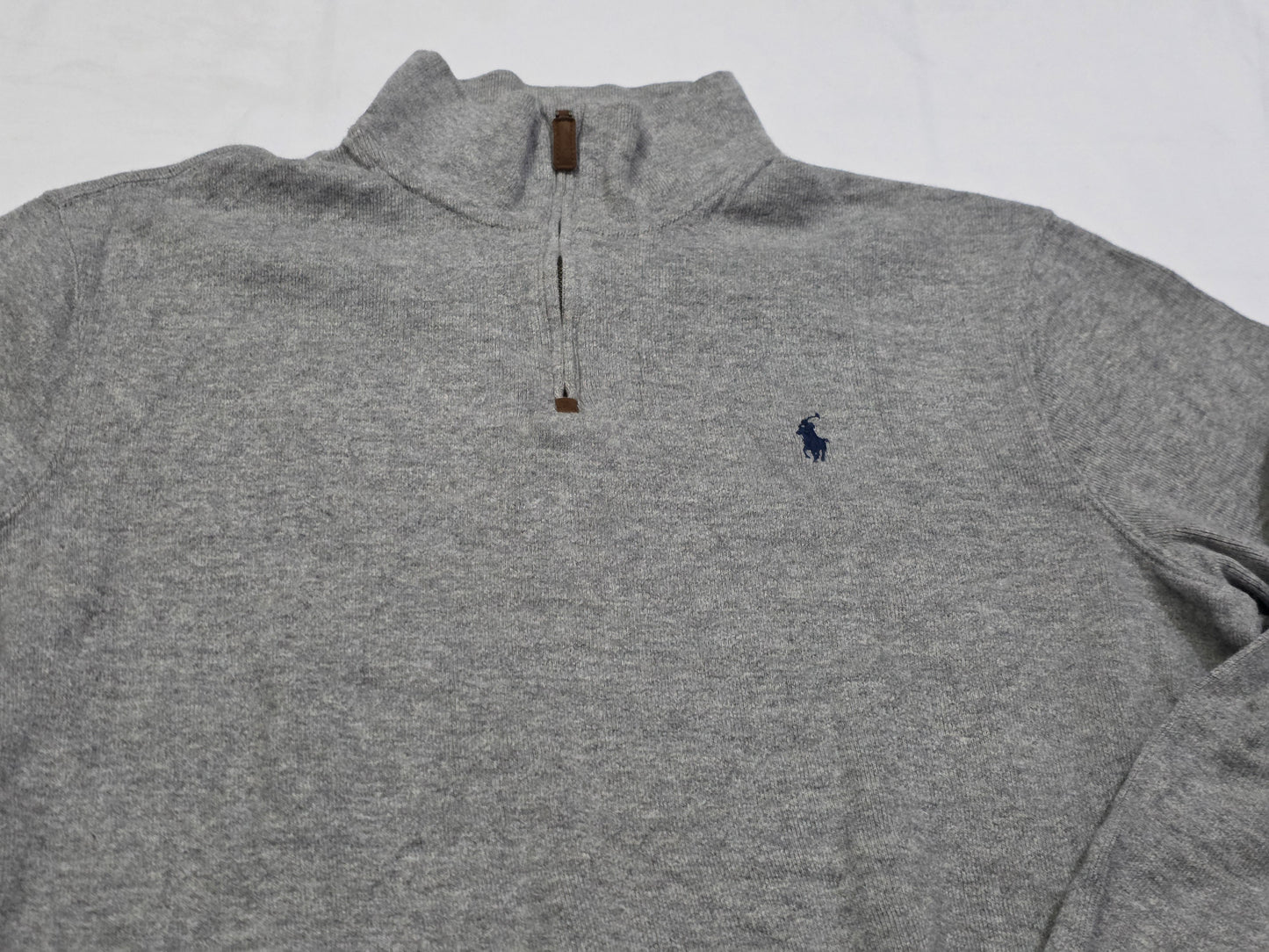 Sueter Ralph Lauren Grande L Gris Pony Azul Cierre Corto