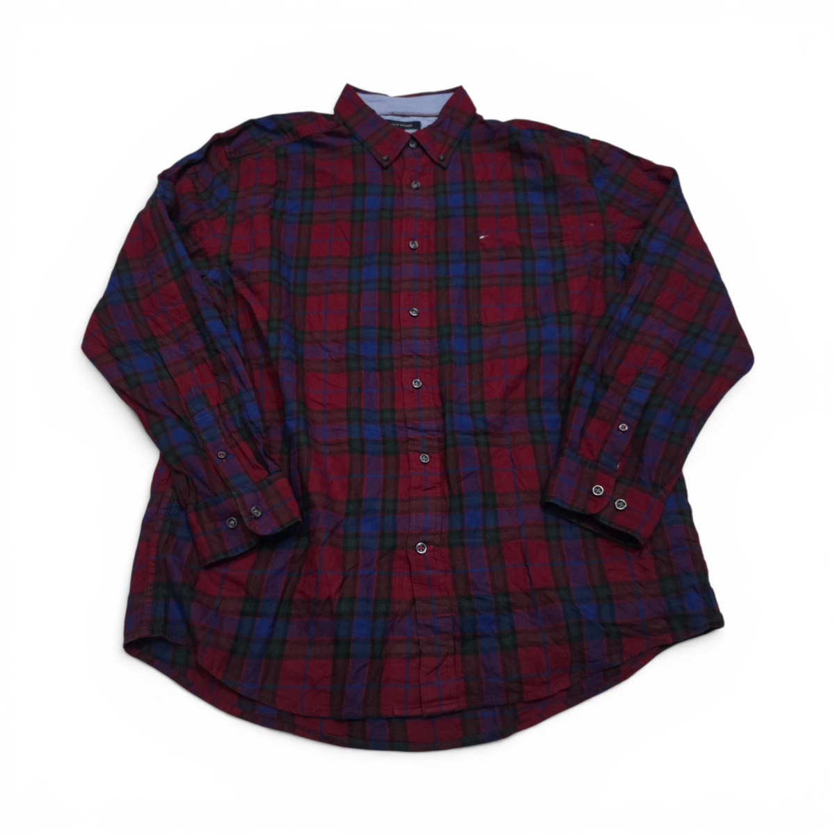Camisa Tommy Hilfiger Xgrande Xl Cuadro Vino Y Azul