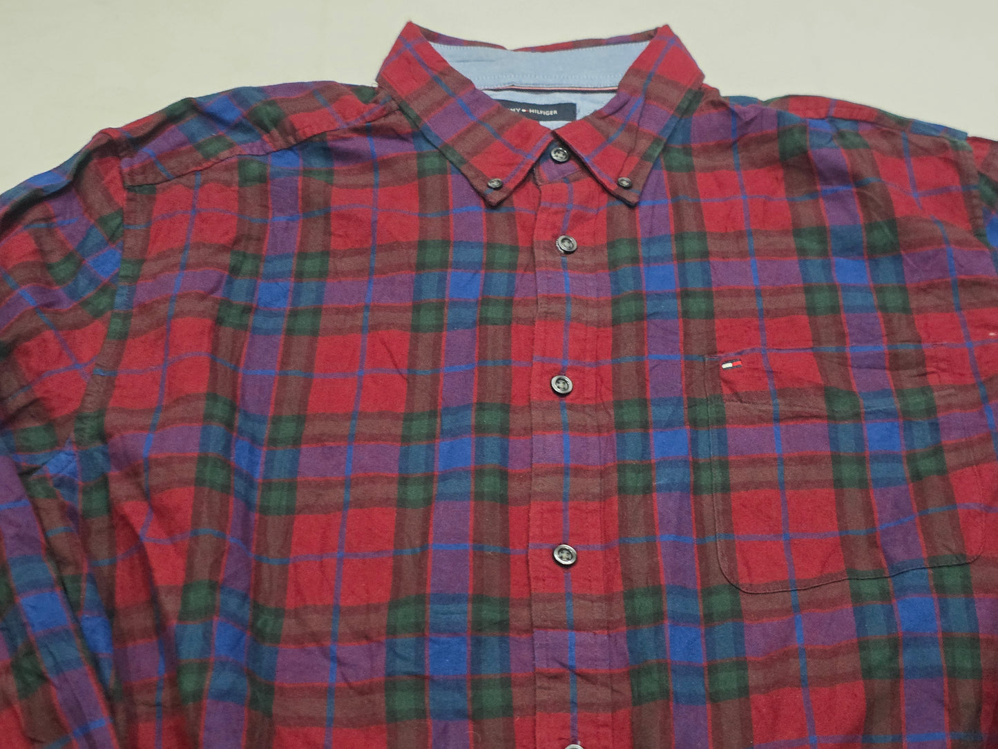 Camisa Tommy Hilfiger Xgrande Xl Cuadro Vino Y Azul