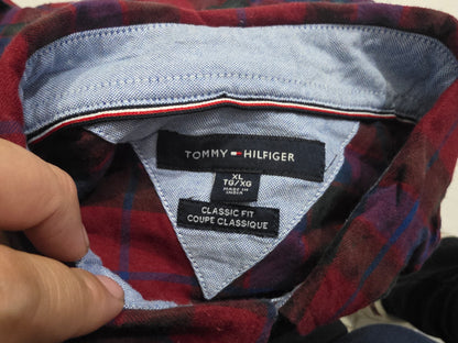 Camisa Tommy Hilfiger Xgrande Xl Cuadro Vino Y Azul