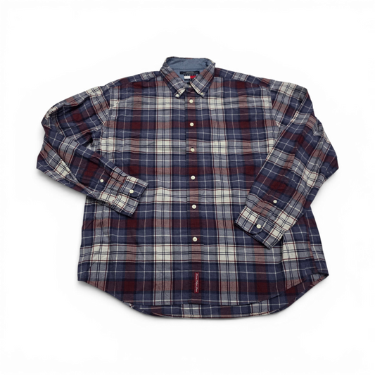 Camisa Tommy Hilfiger Xgrande Xl Cuadro Vino Y Azul Vintage