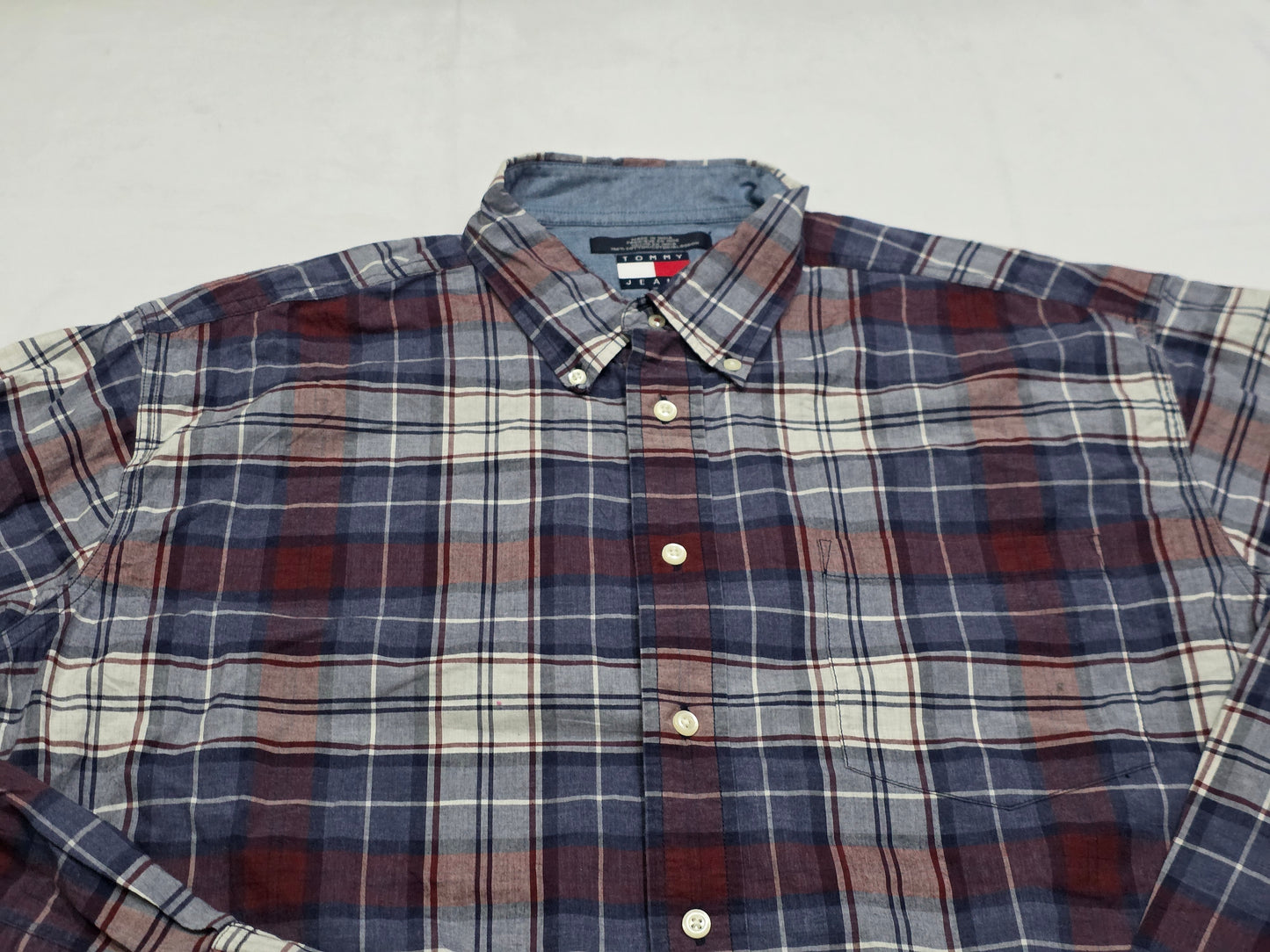 Camisa Tommy Hilfiger Xgrande Xl Cuadro Vino Y Azul Vintage
