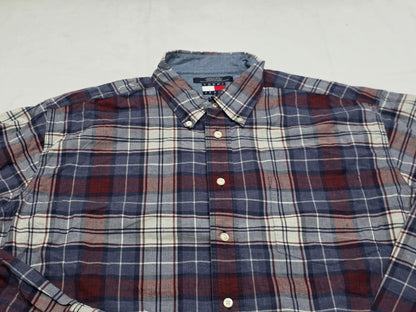 Camisa Tommy Hilfiger Xgrande Xl Cuadro Vino Y Azul Vintage