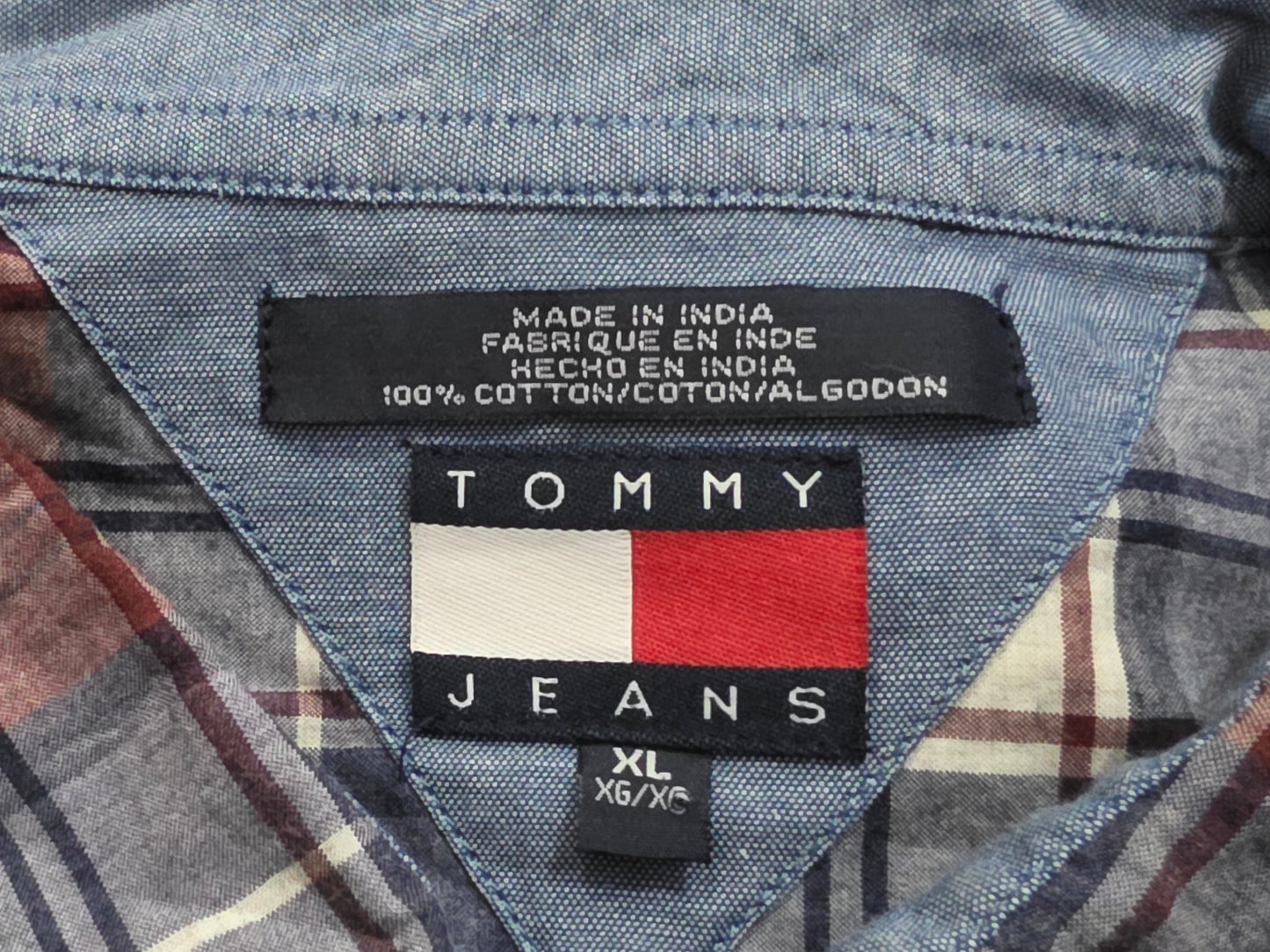 Camisa Tommy Hilfiger Xgrande Xl Cuadro Vino Y Azul Vintage