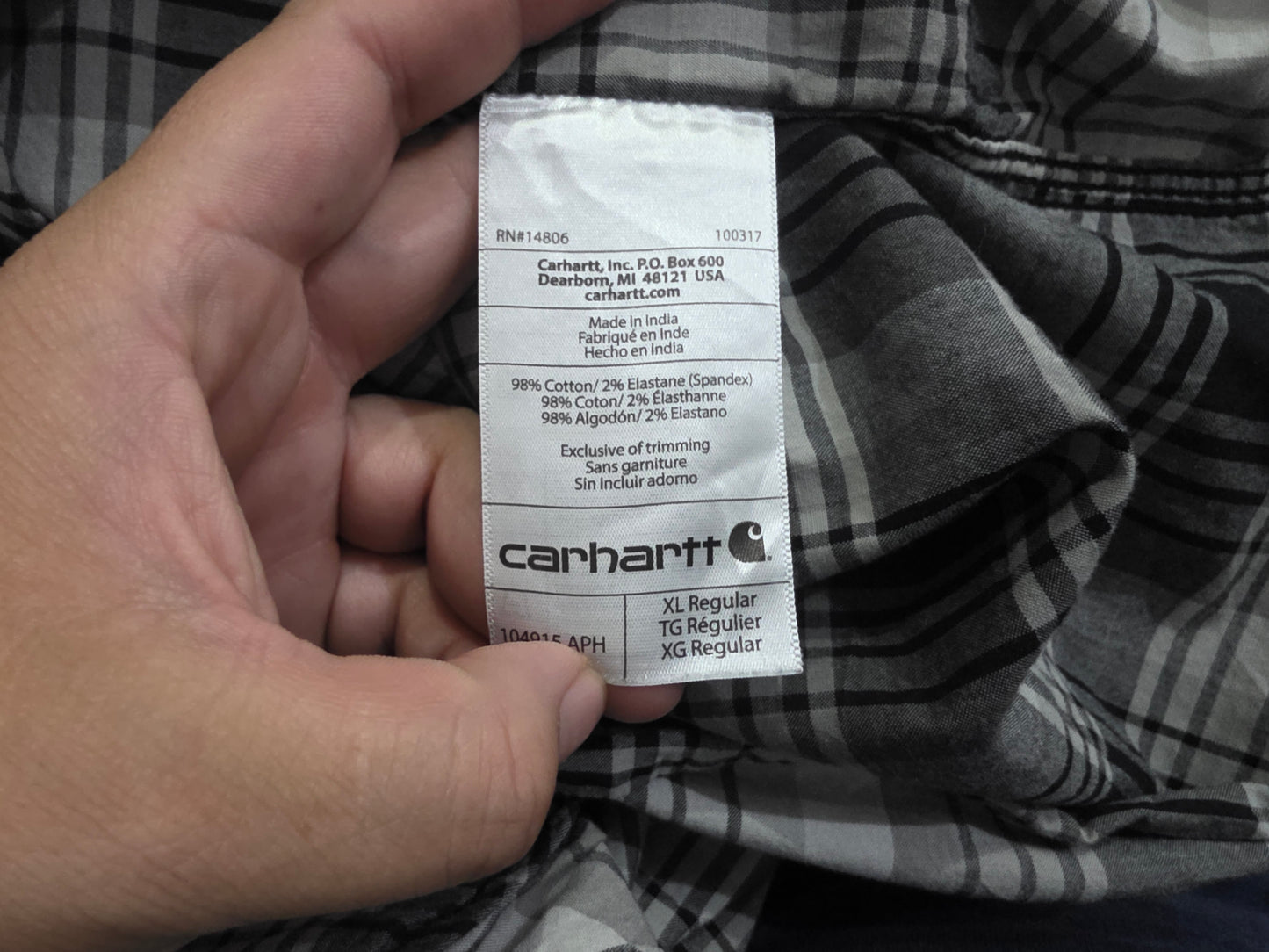 Camisa Carhartt Xgrande Xl Cuadro Negro Y Gris