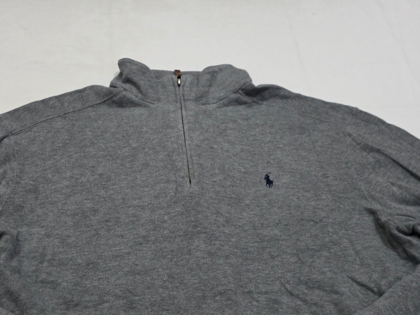 Sueter Ralph Lauren Xgrande Xl Gris Pony Azul Cierre Corto