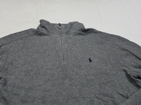 Sueter Ralph Lauren Xgrande Xl Gris Pony Azul Cierre Corto