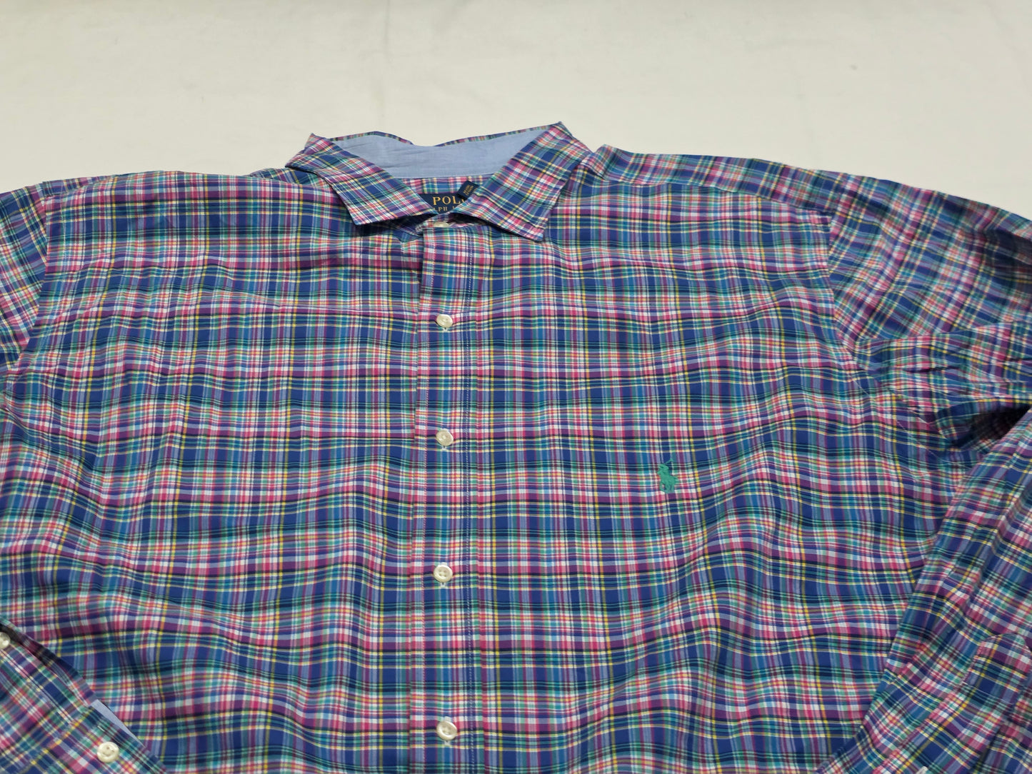 Camisa Ralph Lauren 2xl Alto Cuadro Rosa Y Azul