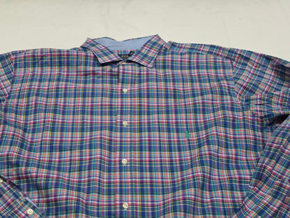 Camisa Ralph Lauren 2xl Alto Cuadro Rosa Y Azul