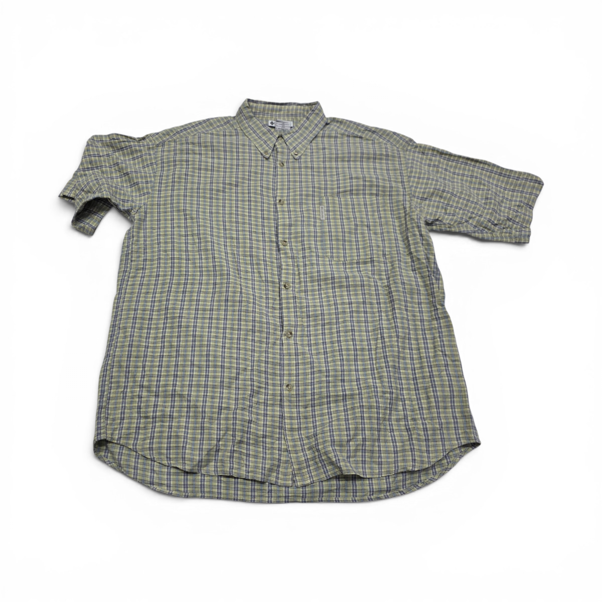 Camisa Columbia 2xl Cuadro Verde Y Azul Manga Corta