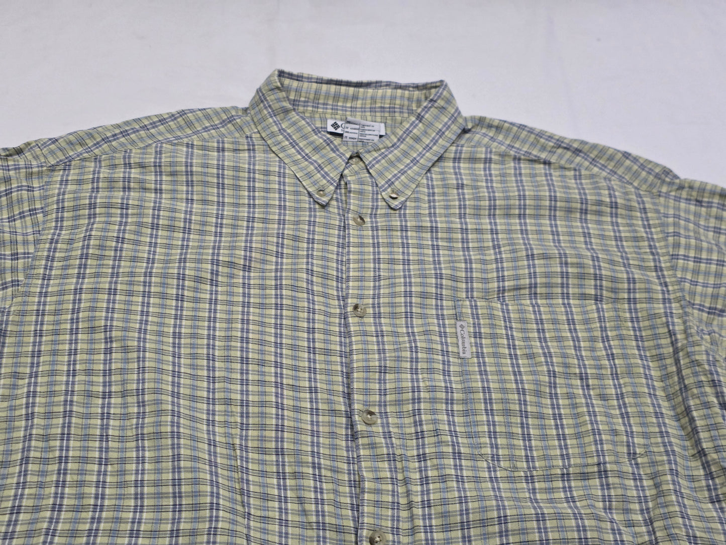 Camisa Columbia 2xl Cuadro Verde Y Azul Manga Corta