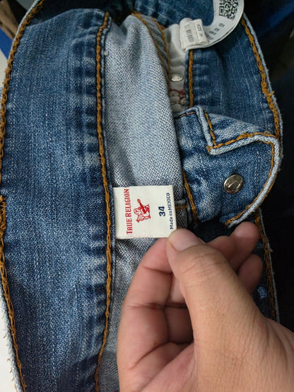 Pantalon True Religion Ricky Relaxed Straight 34 Azul Claro