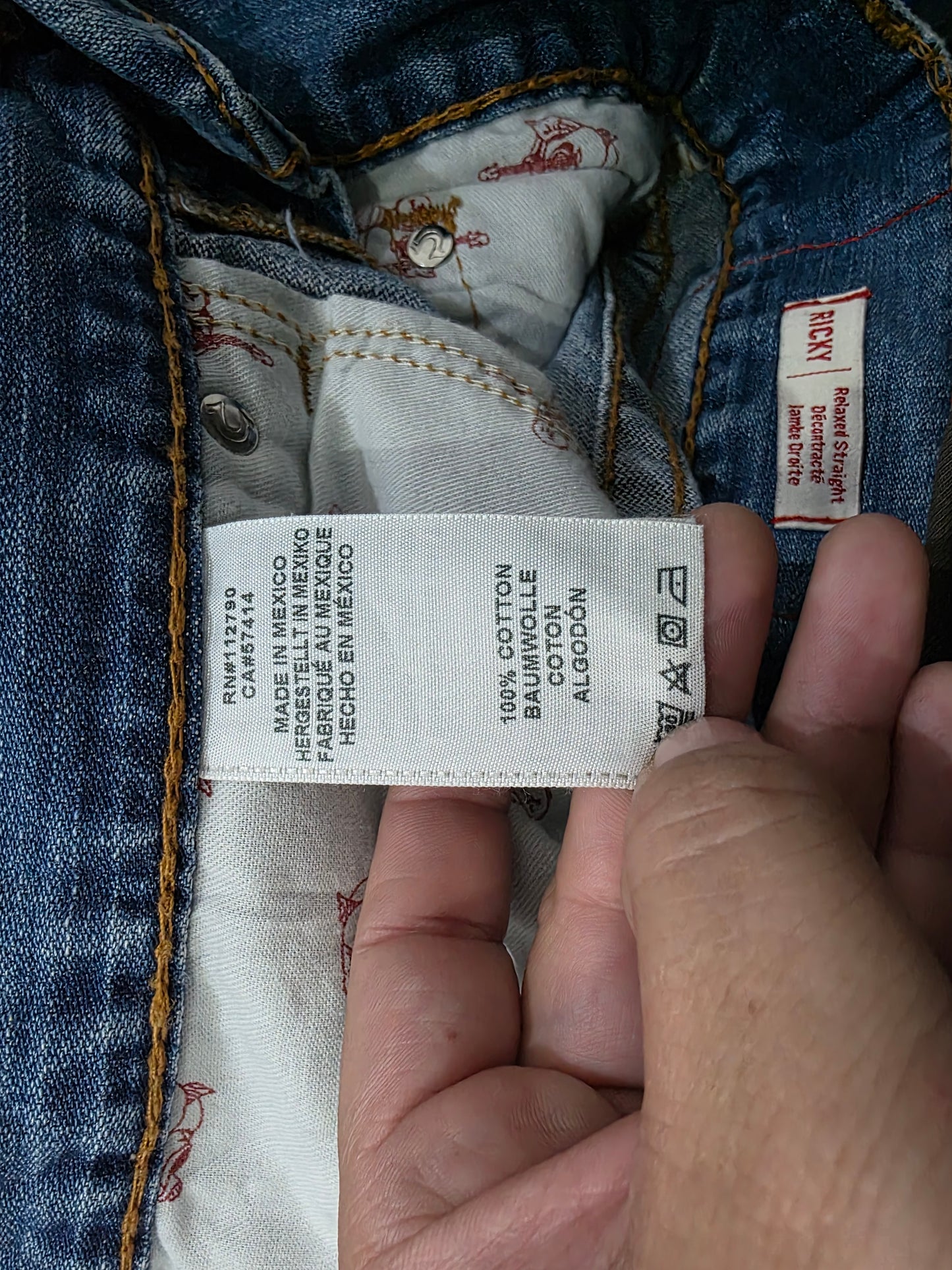Pantalon True Religion Ricky Relaxed Straight 34 Azul Claro