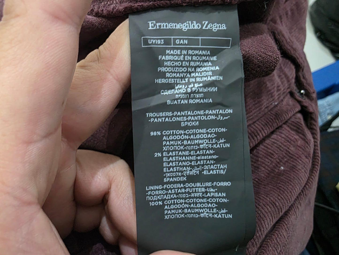 Pantalon Recto Pana Zegna 38 Vino