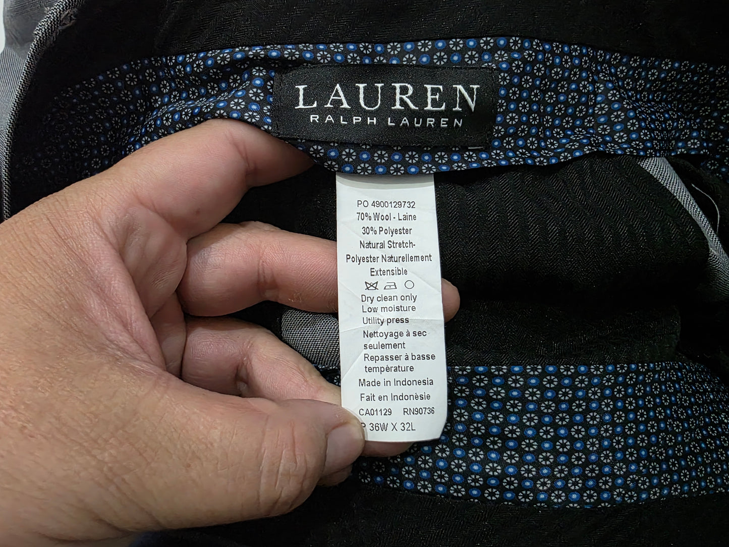 Pantalon Ralph Lauren 36x32 Recto Gris
