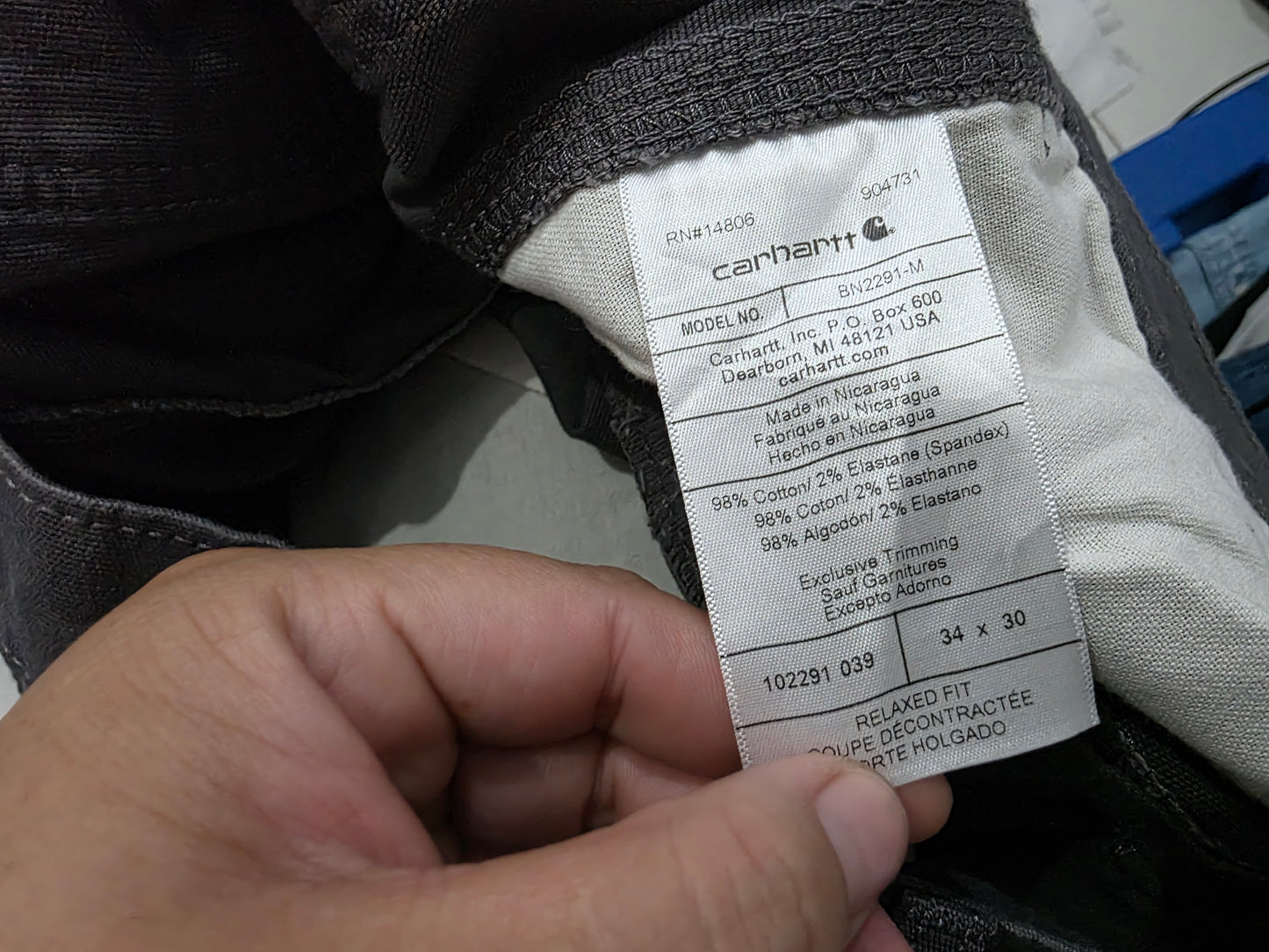 Pantalon Carhartt 34x30 Relaxed Recto Gris