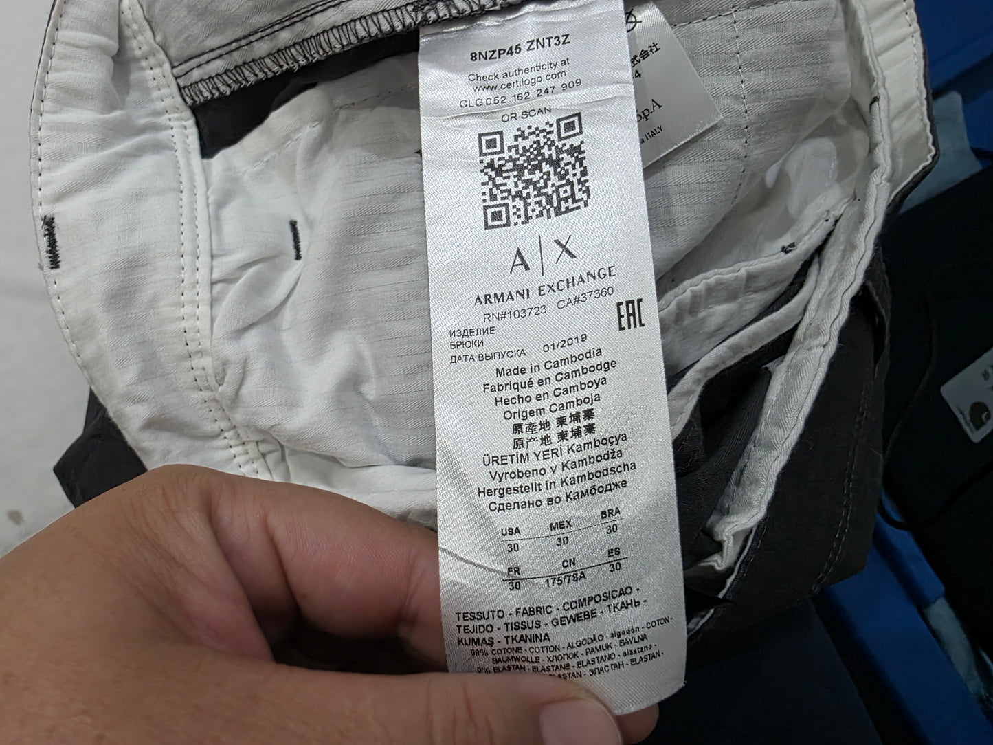 Pantalon Armani Exchange 30 Slimfit Gris