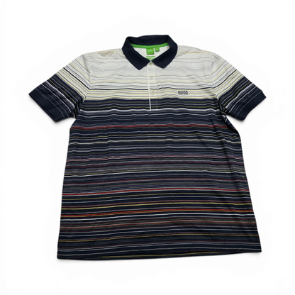 Playera Polo Hugo Boss 2xl Azul Y Blanco Lineas