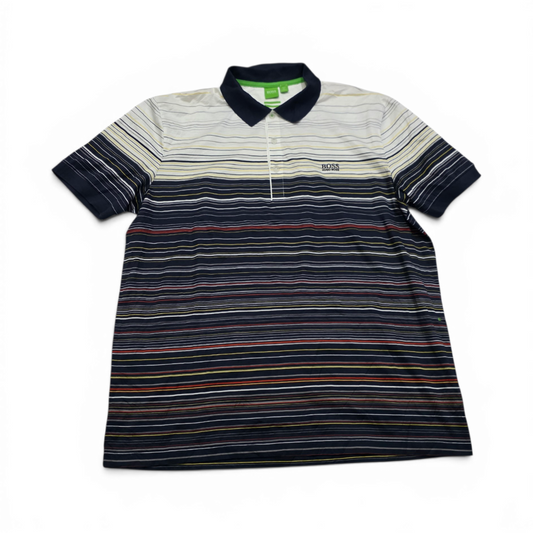 Playera Polo Hugo Boss 2xl Azul Y Blanco Lineas